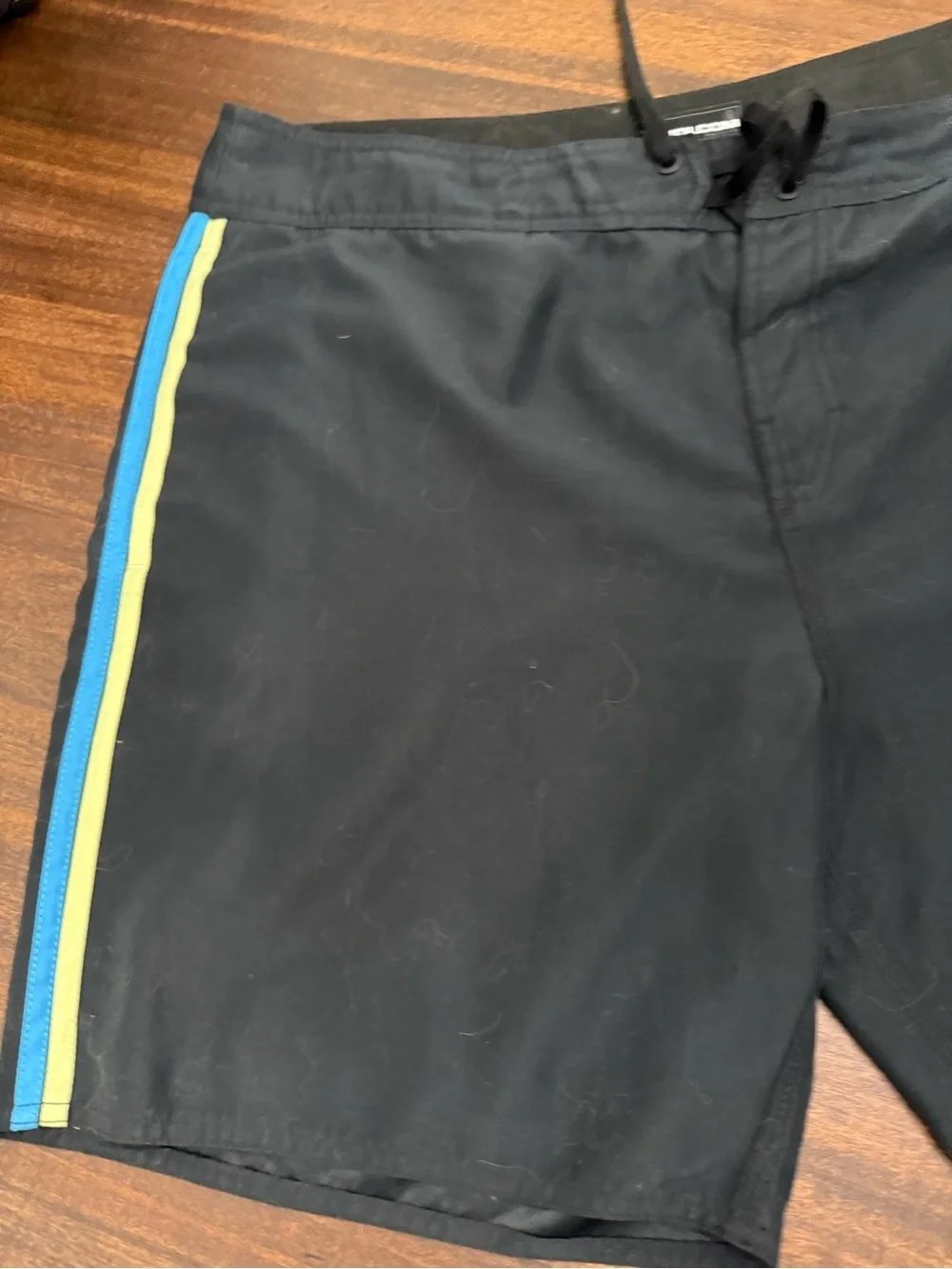 Volcom Men’s Black with Blue and Yellow Side Stripe Board shorts
